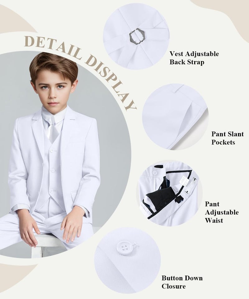 Visaccy Boys White Suit Graduation Suits for Kids Outfit First Communion Dresses Tuxedo Size 8 - Image 2